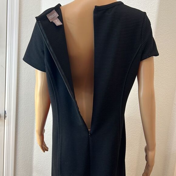 Chicos Dress Size 2 Black Scoop Neck Short Sleeve Ribbed Midi - Picture 9 of 11